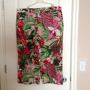 Gerry Weber Women's 100% Linen Cropped Pants Size XL Wide Straight Leg Casual